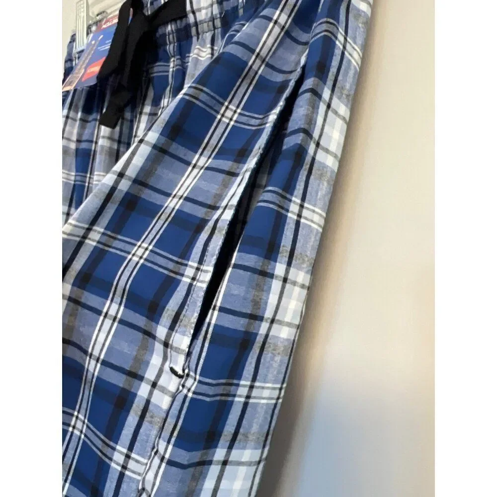 Hanes Men Woven Blue Plaid Pajamas Pant Size S (28-30)